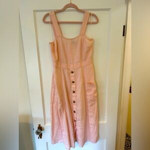 Vince Camuto Pink Linen Dress with Tortoise Buttons and Pockets